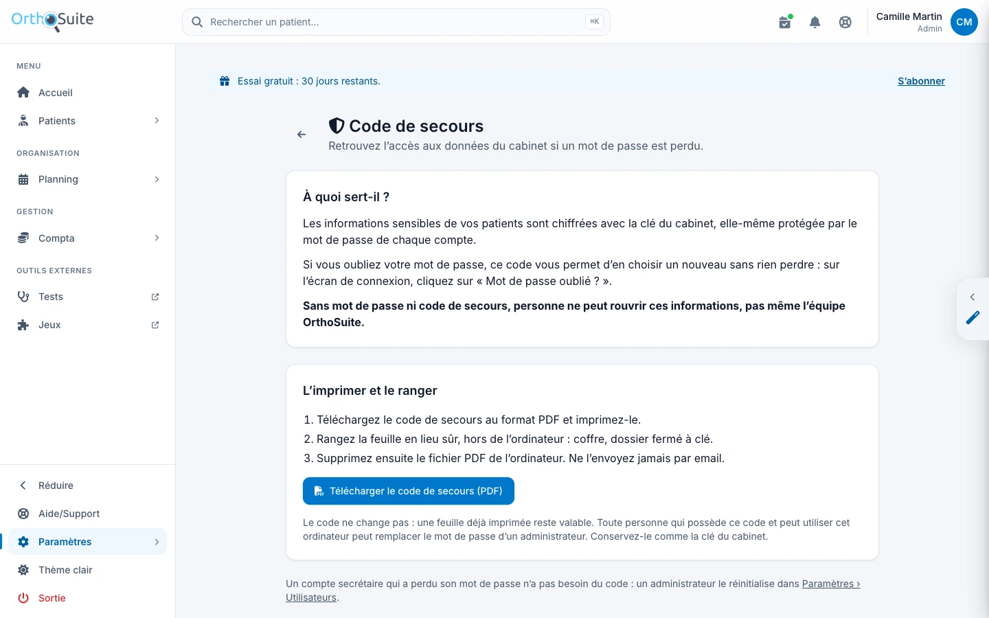 Code de secours
