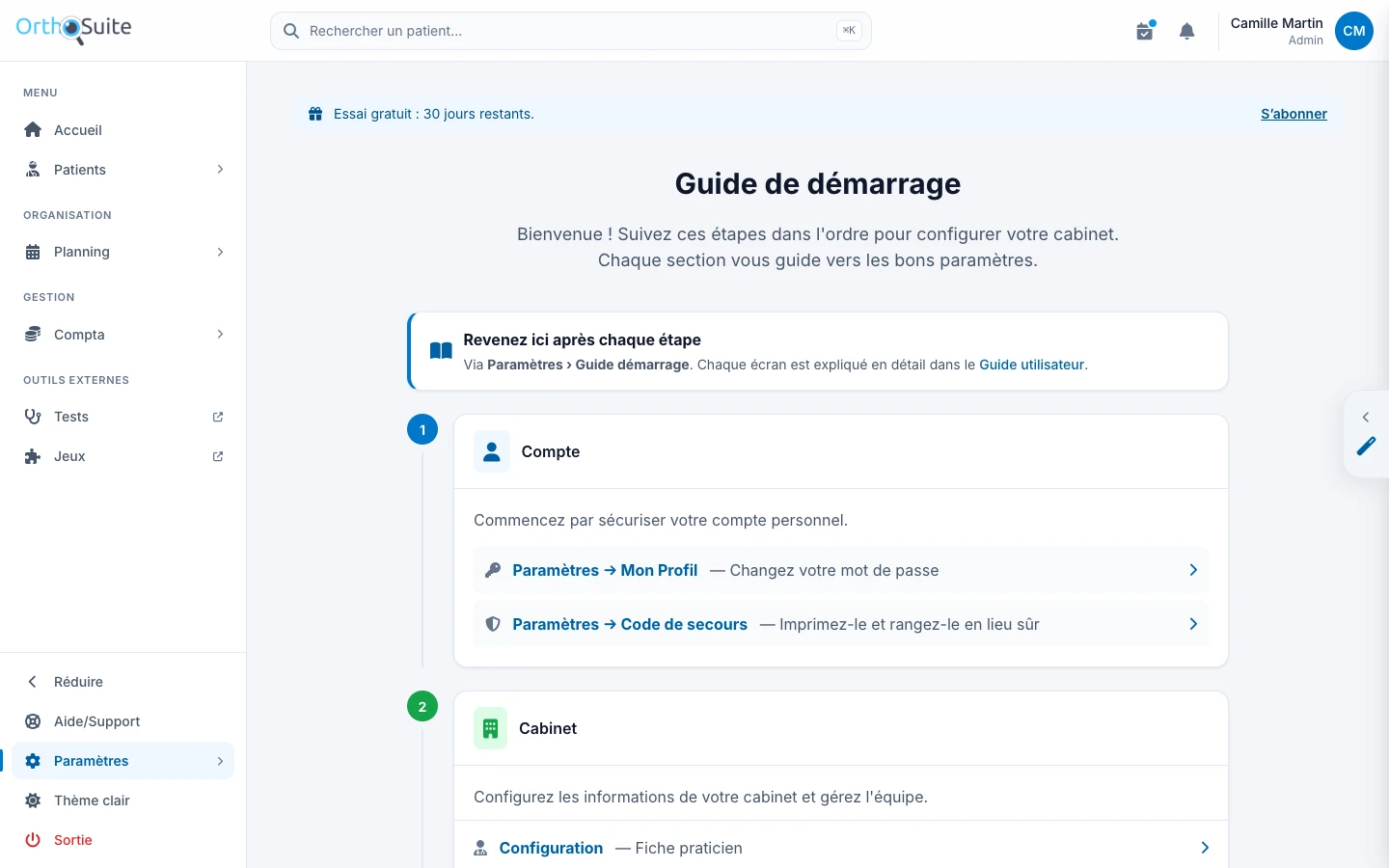 Guide de démarrage intégré