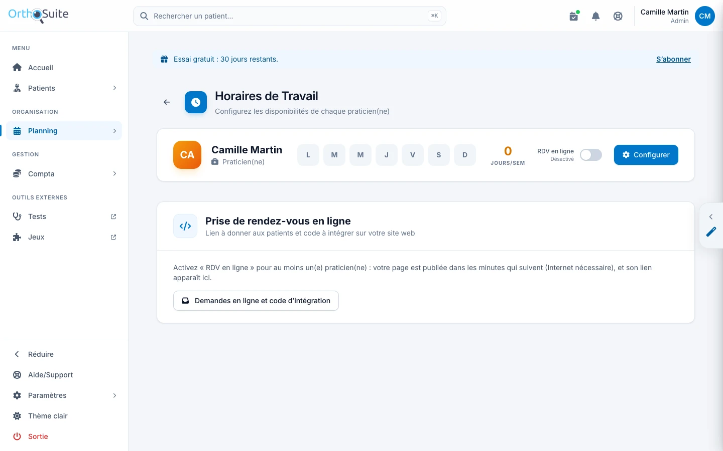 Horaires de travail