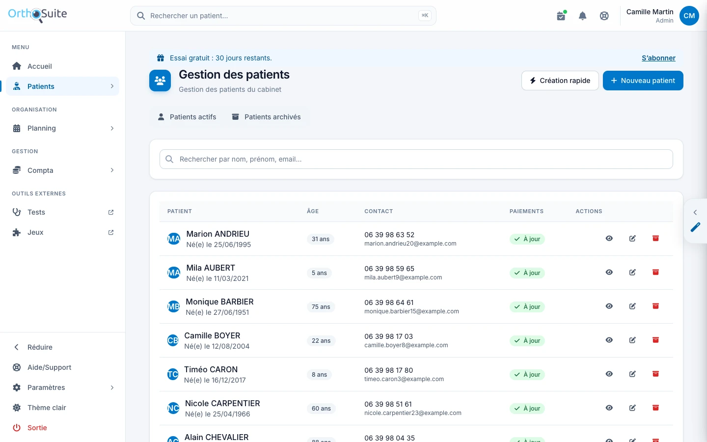 Liste des patients