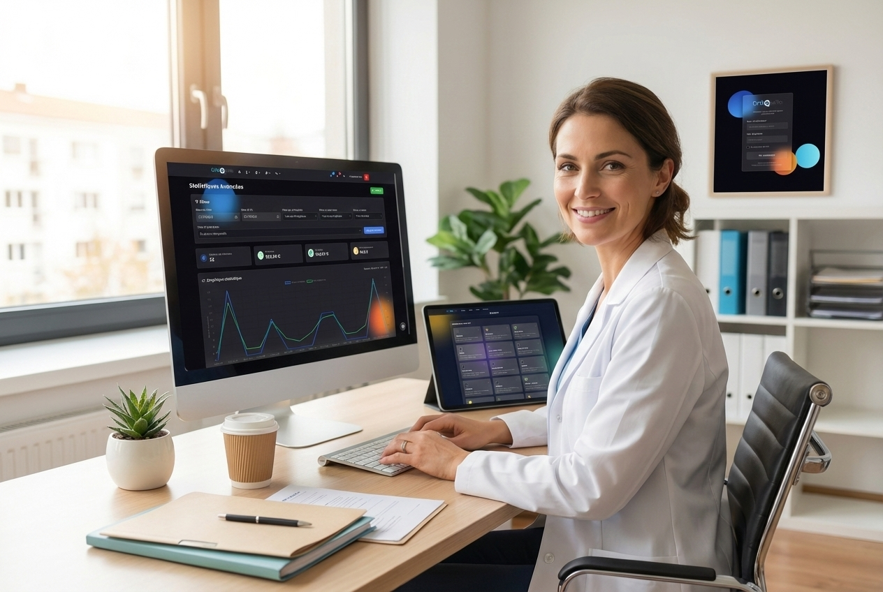 Interface du logiciel OrthoSuite montrant le tableau de bord de gestion pour orthoptistes