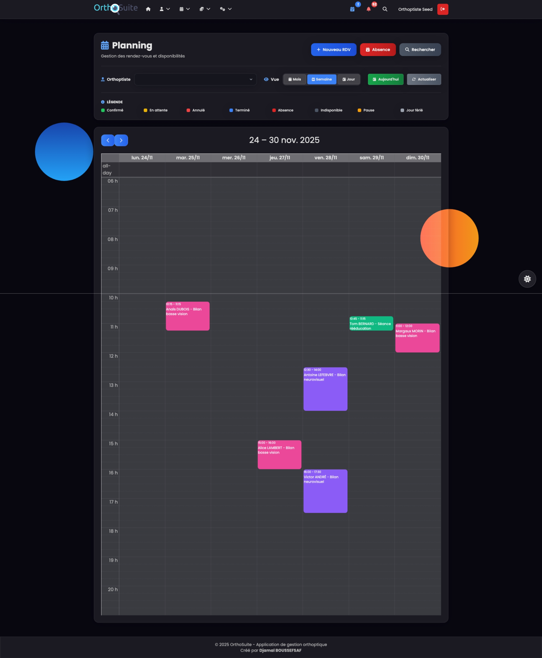 Planning intelligent OrthoSuite - Gestion des rendez-vous et agenda pour orthoptistes